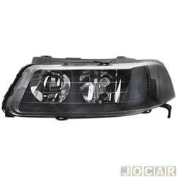 Farol principal - importado - <b>Volkswagen Gol Plus 16V 1.0 Mi 2P - GIII de 2000 at 2005</b> - Gol 2000 at 2005 - H7/H1 - foco duplo - mscara preta - lado do motorista - cada (unidade) - 153420