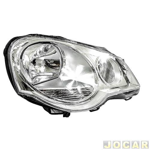Farol principal - importado - Polo 2007 até 2012 - H7/H1 - máscara cromada - manual - lado do passageiro - cada (unidade) - 21948
