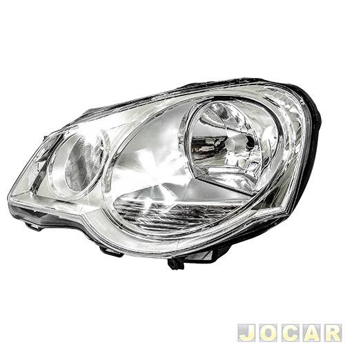 Farol principal - importado - Polo 2007 até 2012 - H7/H1 - máscara cromada - manual - lado do motorista - cada (unidade) - 21947
