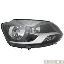 Farol principal - importado - <b>Volkswagen Fox 1.6 8V I-Motion Total Flex 4P de 2011 at 2014</b> - Fox/SpaceFox/CrossFox 2010 at 2014 - foco duplo H1/H7 - mscara negra - lado do passageiro - cada (unidade) - 191483