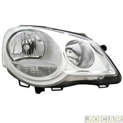 Farol principal - TYC - <b>Volkswagen Polo Hatch 1.6 Mi 8V I-Motion Total Flex 4P de 2009 at 2014</b> - Polo 2007 em diante - mscara cromada - lado do passageiro - cada (unidade) - 192027