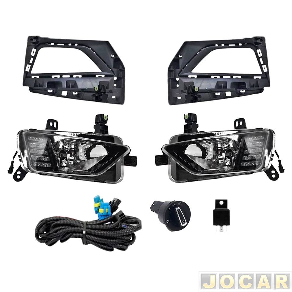 Kit de farol de milha - Maxx Light - Polo/Virtus 2017 até 2022 - Track 2023 em diante - com grade preta - botão redondo modelo orig - DRL - par - 3...
