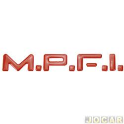 Letreiro - alternativo - <b>Chevrolet Corsa Hatch Wind 1.0 MPFI 2P de 1999 at 2002</b> - Monza/Kadett/Ipanema 1991 at 1998 - Corsa 1996 at 2002 - M.P.F.I. - Plstico - vermelho - cada (unidade)