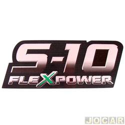 Letreiro - alternativo - Chevrolet S10 Cabine Simples Colina 4X2 2.4 8V Flexpower de 2007 at 2010 - S10 2007 at 2011 - "S-10 Flexpower" - com "X" verde - rosa - cada (unidade)
