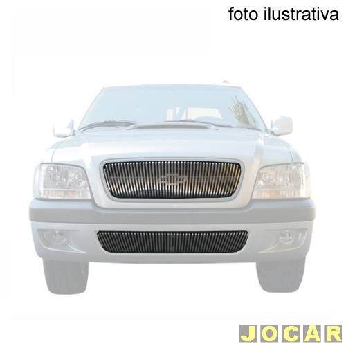 Aplique da grade - BMJ - S10/Blazer 2006 até 2008 - 2 peças - filetes verticais e aplique no pára-choque - cromado - dianteiro - jogo - 32.1 / 039