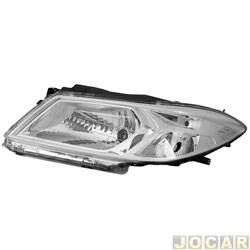 Farol principal - F2J Lighting (antiga Valeo) - <b>Chevrolet Onix Hatch Joy 1.0 8V cmbio manual Econo.Flex 4P de 2016 at 2019</b> - Onix 2012 at 2016 - Prisma 2013 at 2016 - mscara cromada - lado do motorista - cada (unidade) - 200311.2X