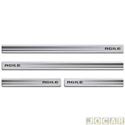 Aplique da soleira - Sport Inox - <b>Chevrolet Agile Effect 1.4 8V Econo.flex de 2013 at 2014</b> - Agile 2009 at 2014 4 portas - resina ao escovado - autoadesivo - jogo - GM001E4P