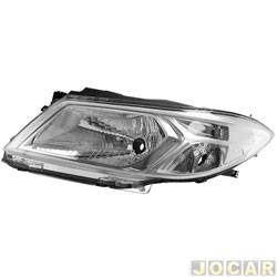 Farol principal - Depo - <b>Chevrolet Onix Hatch Effect 1.4 8V SPE/4 cmbio manual Flex 4P de 2014 at 2016</b> - Onix 2012 at 2016 - Prisma 2013 at 2016 - mscara cromada - lado do motorista - cada (unidade) - 24769