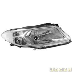 Farol principal - Depo - <b>Chevrolet Onix Hatch Effect 1.4 8V SPE/4 cmbio manual Flex 4P de 2014 at 2016</b> - Onix 2012 at 2016 - Prisma 2013 at 2016 - cromado - lado do passageiro - cada (unidade) - 24768