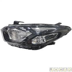 Farol principal - importado - Chevrolet Onix Hatch LT 1.4 8V câmbio automático Econo.Flex 4P de 2016 até 2019 - Onix/Prisma LT 2017 até 2019 - Joy/Joy Plus 2020 até 2022 - H4 - máscara negra - friso preto - sem LED - manual - lado do motorista - cada (unidade) - 27597