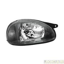 Farol principal - alternativo - Fortluz - <b>Chevrolet Corsa Hatch Wind Milenium 1.0 MPFI 4P de 2001 at 2002</b> - Corsa 2001 at 2002 - Classic at 2010 - H4 - mscara negra - lado do passageiro - cada (unidade) - 252245