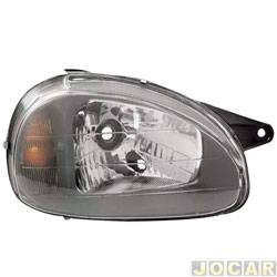 Farol principal - alternativo - VIC - <b>Chevrolet Corsa Hatch Wind 1.0 MPFI 2P de 1999 at 2002</b> - Corsa 2001 at 2002 - carcaa preta - mascara cinza - H4 - lado do passageiro - cada (unidade) - 881D