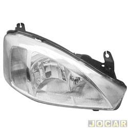 Farol principal - importado - <b>Chevrolet Corsa Hatch Joy 1.0 8V Flexpower 4P de 2005 at 2007</b> - Corsa 2003 at 2007 - Montana 2003 at 2007 - H1/H7 - mscara cromada - lado do passageiro - cada (unidade) - 23651/29450