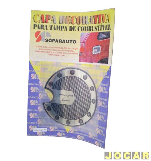 Aplique da tampa tanque combustível - Escort 1997 até 2003 - Sóparauto - preto e cromado - autoadesivo - cada (unidade)