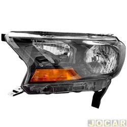 Farol principal - TYC - <b>Ford Ranger Cabine Dupla XLS 4X2 2.5 16V cmbio manual Flex de 2016 at 2019</b> - Ranger 2016 at 2023 - manual - mscara negra sem projetor - lado do motorista - cada (unidade) - 26797