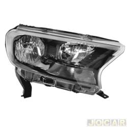 Farol principal - importado - <b>Ford Ranger Cabine Dupla XLT 4X2 2.5 16V cmbio manual Flex de 2016 at 2019</b> - Ranger 2017 at 2023 - manual - mscara negra com pisca cristal sem projetor - lado do passageiro - cada (unidade) - 29194.