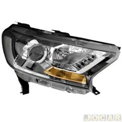 Farol principal - importado - Ford Ranger Cabine Dupla XLS 4X2 2.5 16V cmbio manual Flex de 2016 at 2019 - Ranger 2017 at 2023 - manual - mscara cromada com pisca mbar - com projetor - lado do passageiro - cada (unidade) - 29200
