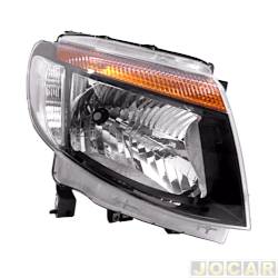 Farol principal - importado - <b>Ford Ranger Cabine Simples XLS 4X2 2.5 16V cmbio manual Flex de 2012 at 2016</b> - Ranger 2012 at 2016 - Black - regulagem manual - lado do passageiro - cada (unidade) - 30920