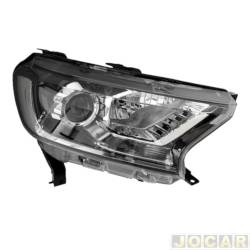 Farol principal - importado - <b>Ford Ranger Cabine Dupla FX4 4X4 3.2 20V TDCi automtico diesel de 2022 at 2023</b> - Ranger 2016 at 2023 - manual/eltrico - mscara cromada e pisca cristal - projetor - lado do passageiro - cada (unidade) - 31132.