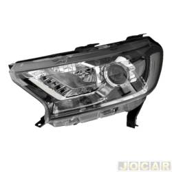 Farol principal - importado - <b>Ford Ranger Cabine Dupla FX4 4X4 3.2 20V TDCi automtico diesel de 2022 at 2023</b> - Ranger 2016 at 2023 - manual/eltrico - mscara cromada e pisca cristal - projetor - lado do motorista - cada (unidade) - 31131.