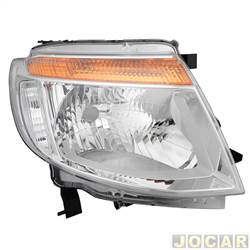 Farol principal - importado - <b>Ford Ranger Cabine Simples XLS 4X2 2.5 16V cmbio manual Flex de 2012 at 2016</b> - Ranger 2012 at 2016 - cromado regulagem manual - cromado - lado do passageiro - cada (unidade) - 34678