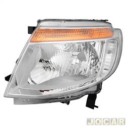 Farol principal - importado - <b>Ford Ranger Cabine Simples XLS 4X2 2.5 16V cmbio manual Flex de 2012 at 2016</b> - Ranger 2012 at 2016 - cromado regulagem manual - cromado - lado do motorista - cada (unidade) - 34679
