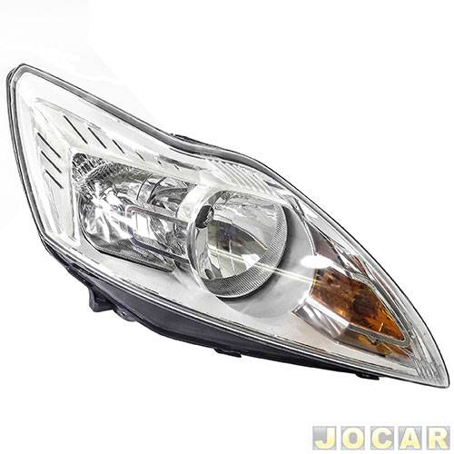 Farol principal - importado - Focus 2009 até 2013 - H1/H7 - regulagem manual - máscara cromada - lado do passageiro - cada (unidade) - 30301
