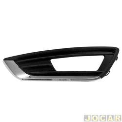 Grade (moldura) lateral do para-choque - importado - <b>Ford Focus Hatch Titanium 2.0 16V PowerShift Flex de 2015 at 2019</b> - Focus 2015 at 2019 - com furo para milha - cromada - dianteiro - lado do motorista - cada (unidade) - 25281