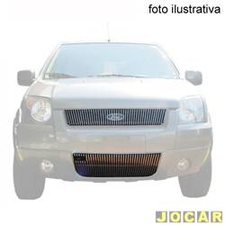 Aplique da grade - BMJ - <b>Ford EcoSport XLS 1.6 8V Flex de 2005 at 2007</b> - EcoSport 2003 at 2007 - 2 peas - filetes verticais - Com aplique no pra-choque sem abertura para emblema - cromado - dianteiro - jogo - 13.1 / 043
