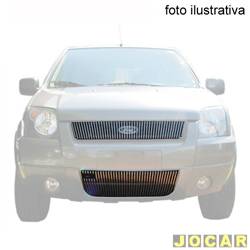 Aplique da grade - BMJ - <b>Ford EcoSport XLS FreeStyle 1.6 8V Flex de 2005 at 2007</b> - EcoSport 2003 at 2007 - 2 peas - filetes verticais - Com aplique no pra-choque sem abertura para emblema - cromado - dianteiro - jogo - 13.1 / 043