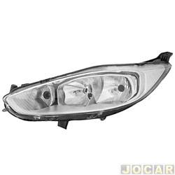 Farol principal - TYC - <b>Ford Fiesta Hatch Titanium Plus 1.6 16V PowerShift Flex 4P - New Fiesta de 2016 at 2018</b> - New Fiesta 2013 at 2018 - cromado - lado do motorista - cada (unidade) - 24581