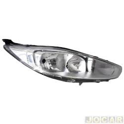 Farol principal - F2J Lighting (antiga Valeo) - <b>Ford Fiesta Sedan Titanium 1.6 16V PowerShift Flex 4P - New Fiesta - imp de 2013 at 2018</b> - New Fiesta 2013 at 2018 - (apenas modelo nacional) - lado do passageiro - cada (unidade) - LA79610