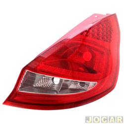 Lanterna traseira principal - TYC - <b>Ford Fiesta Hatch Titanium 1.6 16V PowerShift Flex 4P - New Fiesta de 2013 at 2018</b> - New Fiesta 2013 at 2018 - colmeia - vermelho e branco - lado do passageiro - cada (unidade) - 21056