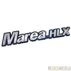 Letreiro - alternativo - <b>Fiat Marea Sedan HLX 2.4 mpi 20V de 2005 at 2007</b> - Marea 1998 at 2007 - Marea HLX - cromado com fundo azul - auto colante - cada (unidade)