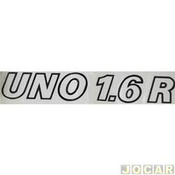 Letreiro - alternativo - <b>Fiat Uno 1.6R mpi 2P de 1993 at 1994</b> - Uno 1989 at 1994 - UNO 1.6 R - lateral - cada (unidade)