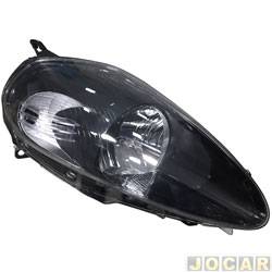 Farol principal - importado - <b>Fiat Punto Essence 1.8 16V Dualogic Flex 4P de 2010 at 2012</b> - Punto 2007 at 2012 - mscara preta - soquete quadrado - lado do passageiro - cada (unidade) - FP114FT