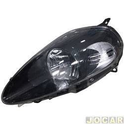 Farol principal - importado - <b>Fiat Punto Essence 1.8 16V Dualogic Flex 4P de 2010 at 2012</b> - Punto 2007 at 2012 - mscara negra - soquete quadrado - lado do motorista - cada (unidade) - FP115FT