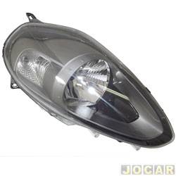 Farol principal - importado - <b>Fiat Punto Essence 1.6 16V Dualogic Plus Flex 4P de 2012 at 2017</b> - Punto 2013 at 2017 - mscara grafite - lado do passageiro - cada (unidade) - 403412