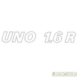Letreiro - alternativo - <b>Fiat Uno 1.6R mpi 2P de 1993 at 1994</b> - Uno 1984 at 1994 - Uno 1.6 R - prata - cada (unidade)