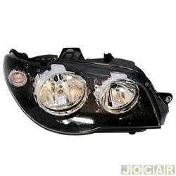 Farol principal - alternativo - RCD (InovWay) - <b>Fiat Palio Hatch EX 1.0 8V Flex 2P de 2005 at 2007</b> - Palio/Weekend/Strada/Siena 2004 at 2012 - H7/H7 - mscara preta - canho cromado - lado do passageiro - cada (unidade) - FE2220