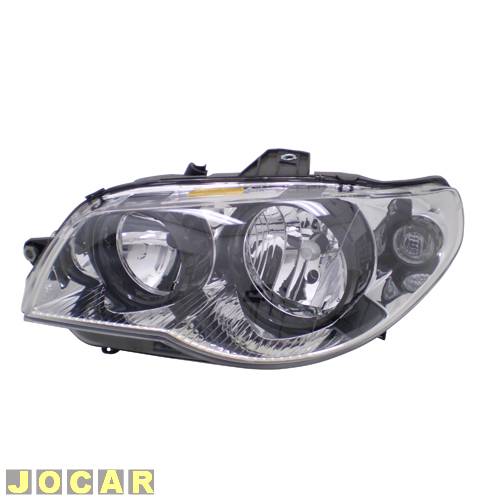 Farol principal - Magneti Marelli - Palio 2004 até 2007 - Economy 2009 até 2017 - H7/H7 - máscara cromada - canhão preto - lado do motorista - cada...