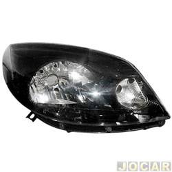 Farol principal - Depo - <b>Renault Sandero Stepway Rip Curl 1.6 16V Hi-Flex de 2012 at 2014</b> - Sandero 2012 at 2014 - mscara negra - lado do passageiro - cada (unidade) - 22494