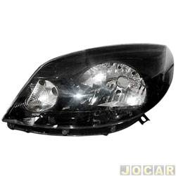 Farol principal - Depo - <b>Renault Sandero Stepway Rip Curl 1.6 16V Hi-Flex de 2012 at 2014</b> - Sandero 2012 at 2014 - mscara negra - lado do motorista - cada (unidade) - 22493