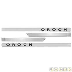 Friso lateral - Renault Oroch Expression 1.6 16v SCe cmbio manual 4x2 Flex 4p de 2016 at 2022 - Duster Oroch 2015 em diante - com nome - autoadesivo - cinza - jogo