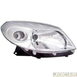 Farol principal - importado - <b>Renault Sandero Expression GT Line 1.6 16V Hi-Flex de 2010 at 2010</b> - Sandero 2007 at 2011 - mscara cromada - lado do passageiro - cada (unidade) - 30891