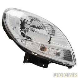 Farol principal - importado - <b>Renault Kangoo Expression 1.6 16V Hi-Flex de 2007 at 2009</b> - Kangoo 2009 at 2011 - pisca branco - lado do passageiro - cada (unidade) - 32089/31460
