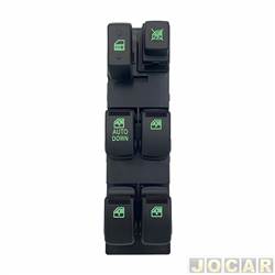 Interruptor do vidro - <b>Hyundai Tucson GL 4X2 AT 2.0 16V Flex 4P de 2012 at 2016</b> - Tucson 2004 at 2016 - qudruplo com bloqueio de vidro e trava-portas - cada (unidade)