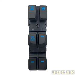 Interruptor do vidro - <b>Hyundai ix35 GLS 4X2 2.0 16V cmbio automtico Flex 4P de 2012 at 2015</b> - ix35 2009 at 2015 - qudruplo com bloqueio de vidro e trava-portas - LED azul - cada (unidade)