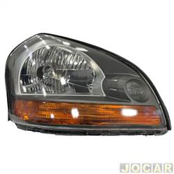 Farol principal - importado - <b>Hyundai Tucson GL 4X2 AT 2.0 16V Flex 4P de 2012 at 2016</b> - Tucson 2009 at 2016 - pisca amarelo e mascara cinza - lado do passageiro - cada (unidade) - 54396
