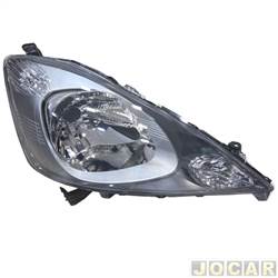 Farol principal - F2J Lighting (antiga Valeo) - <b>Honda Fit LX-AT 1.4 16V Flex de 2009 at 2012</b> - Fit 2009 at 2012 - mscara cinza - lado do passageiro - cada (unidade) - LI000067